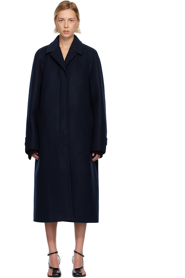 

Пальто с заостренными лацканами Dries Van Noten, темно-синий