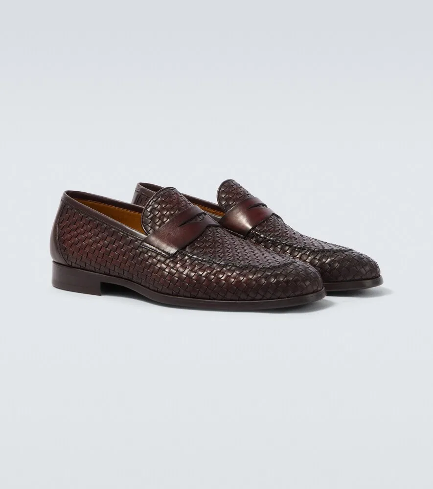 Плетеные кожаные лоферы Magnanni, коричневый