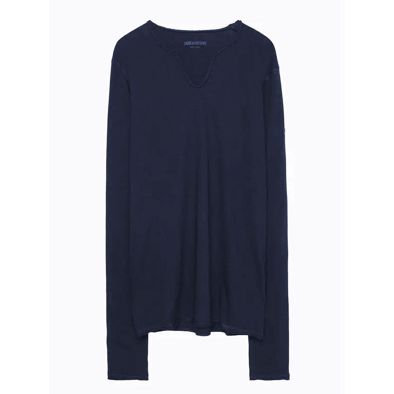 

Шикарная синяя футболка с круглым вырезом и длинными рукавами Zadig & Voltaire