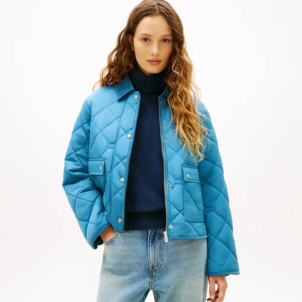Женский стёганый жакет с флагом, небесно-голубой, от Tommy Hilfiger Women
