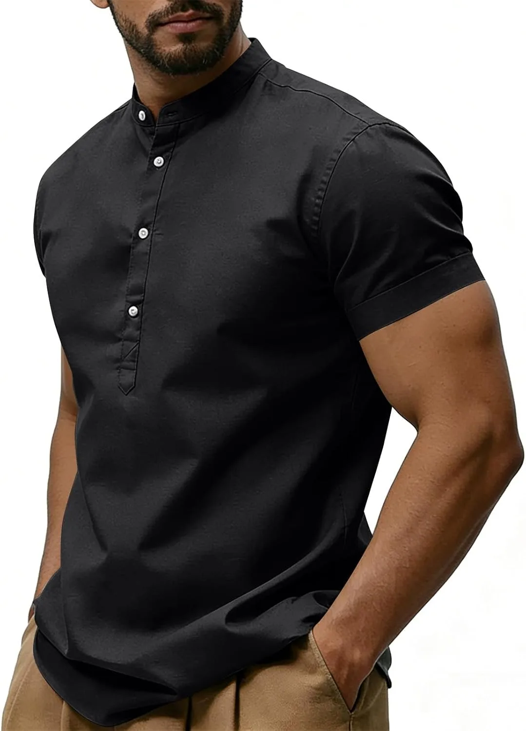 

Мужская футболка хенли с коротким рукавом и пуговицами SdGgsgv