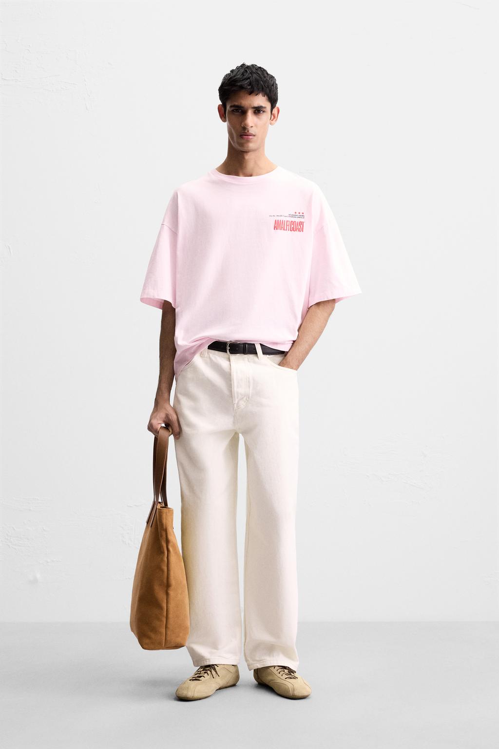 

Футболка с контрастным принтом ZARA, розовый