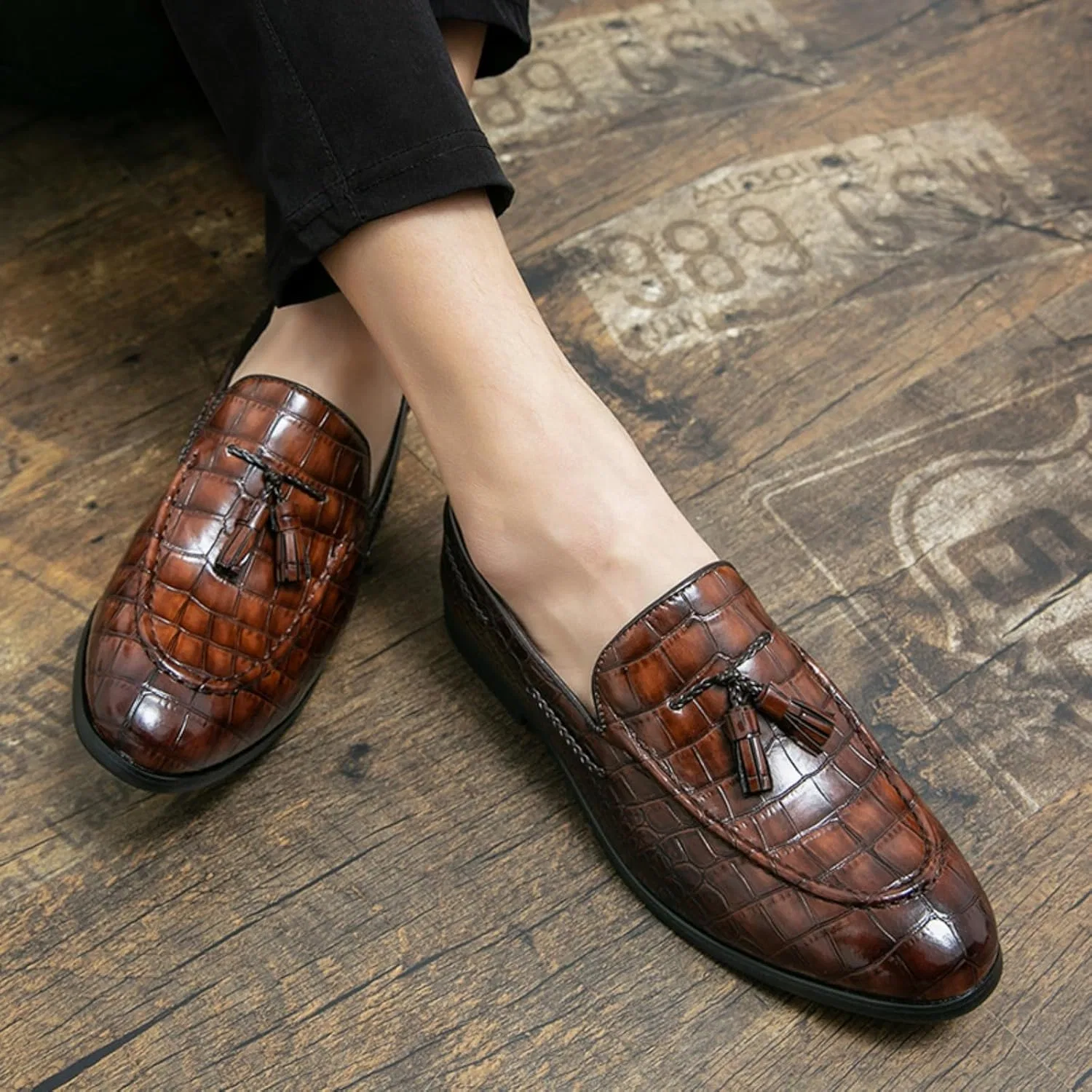 Лоферы мужские на кожаной подошве, Stone Grain Leather, без бренда, модель без названия, коричневый Boaobaihuo — фото 3