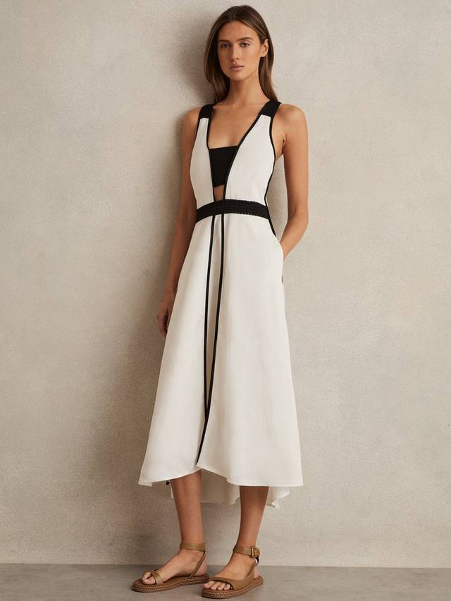

Платье миди силуэта а-лайн Valencia Cross Back Reiss, Ivory/Black