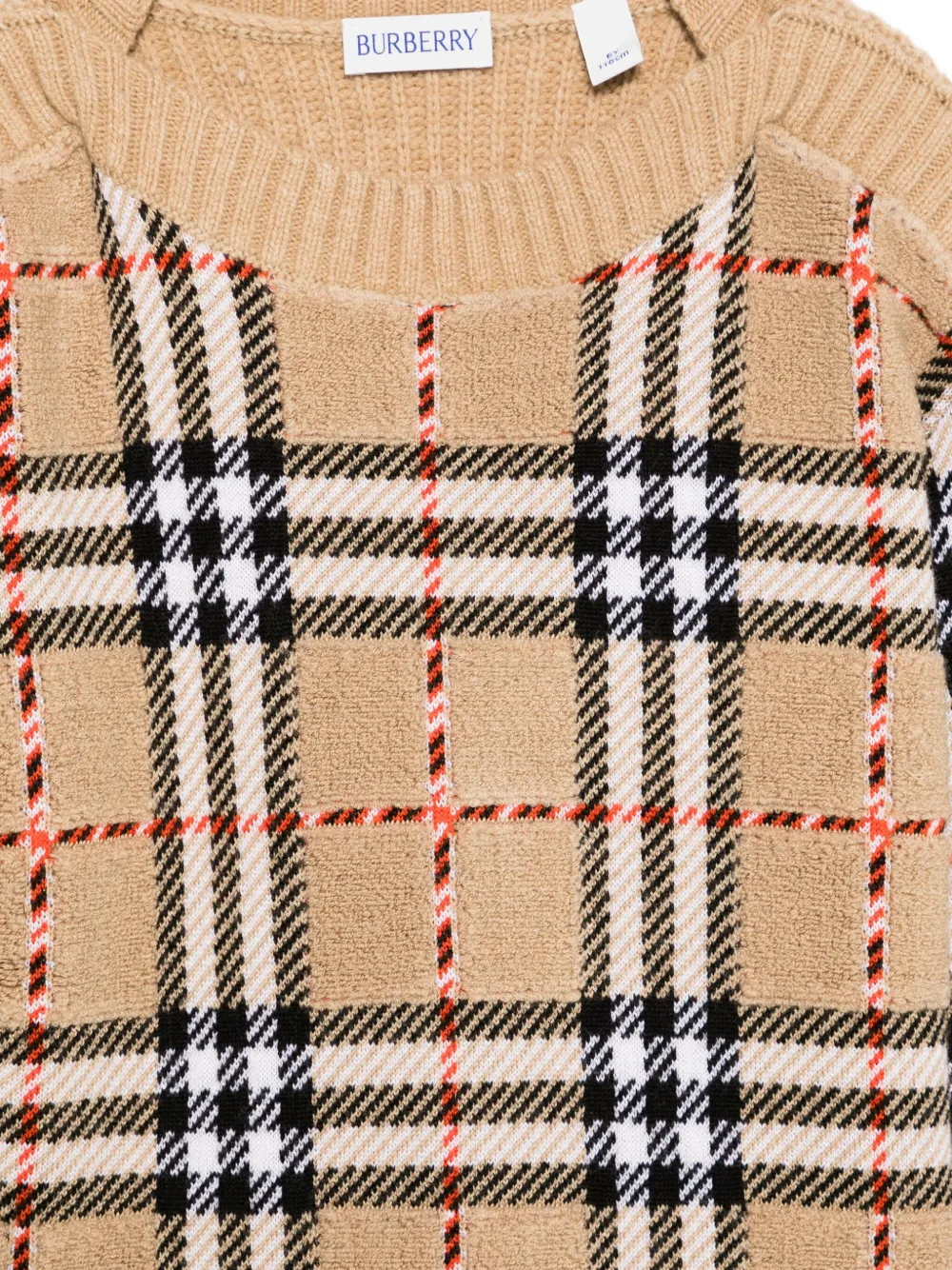 Шерстяной свитер в клетку BURBERRY KIDS, нейтральный — фото 3