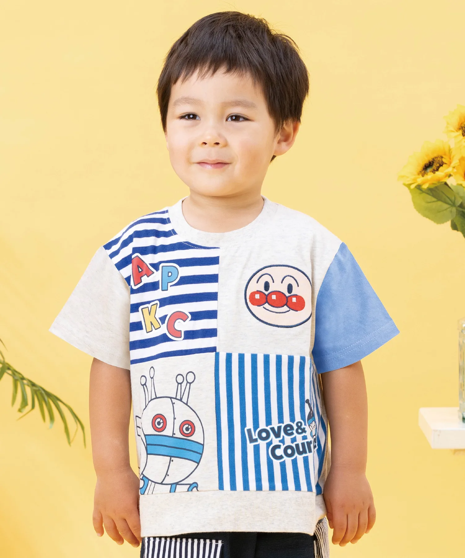 Детская коллекция ANPANMAN / (K) Футболка с коротким рукавом в стиле пэчворк Anpanman Kids Collection, blue