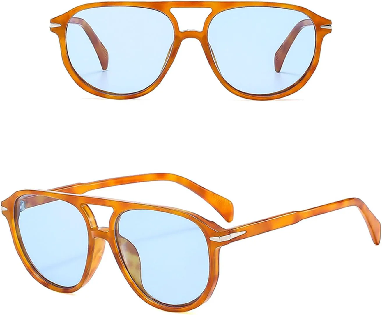 

Солнцезащитные очки YAMEIZE Pilot Double Bridge для женщин и мужчин — классический ретро-стиль 70-х годов, круглые, стильные, для вождения, Orange Leopard Blue