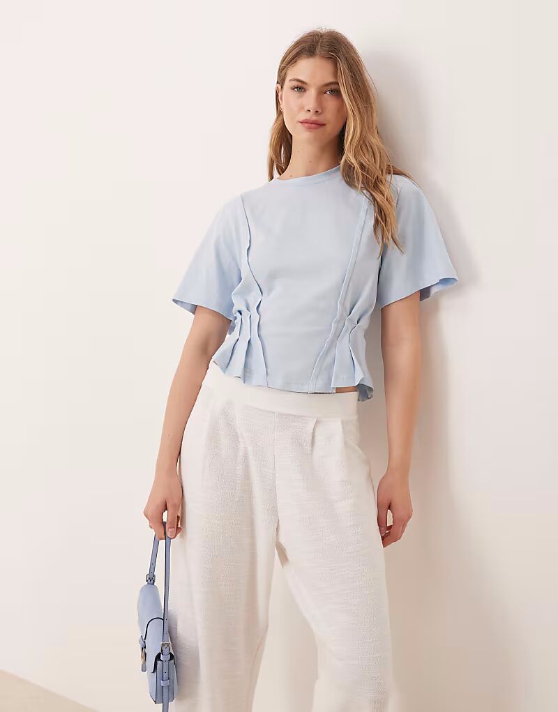

Футболка с короткими рукавами и корсетной талией ASOS DESIGN нежно-голубого цвета