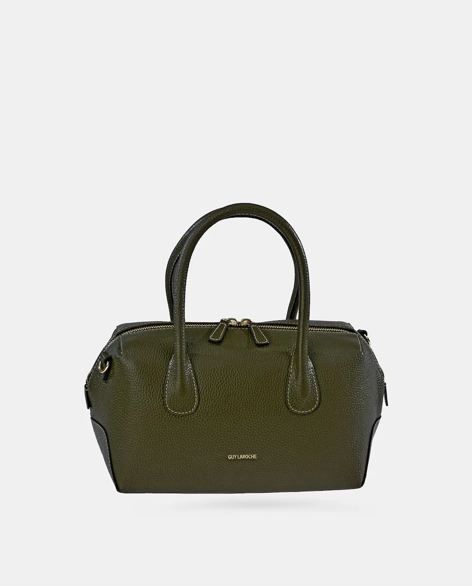 

Кожаная сумка для боулинга с двумя ручками и плечевым ремнем Guy Laroche, темно-зеленый
