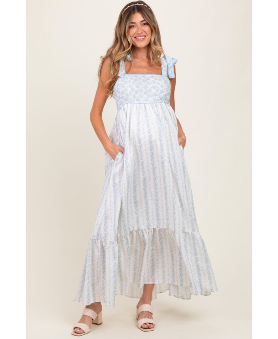 

Хлопковое платье для беременных персикового цвета с цветочным принтом Pinkblush, Light blue