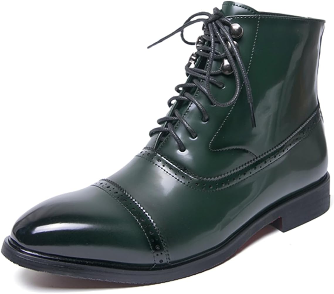 

Мужские зеленые кожаные лаковые ботинки челси на шнуровке с декоративной перфорацией, заостренный носок, низкий каблук, формальные классические высокие оксфорды для бизнеса, офиса, вечеринки, свадьбы и прогулок на улице Tengfeifly
