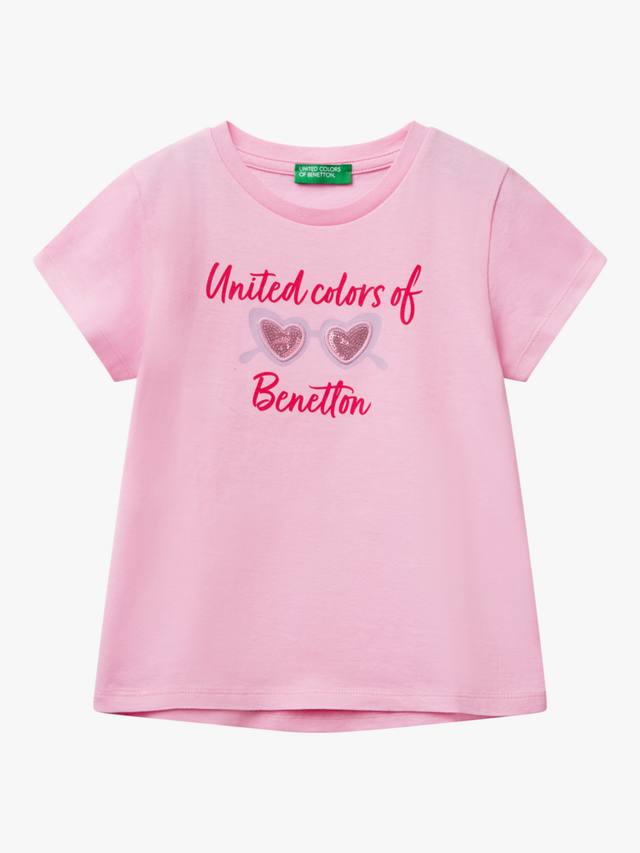 

Детская футболка с пайетками и круглым вырезом Benetton, Pink
