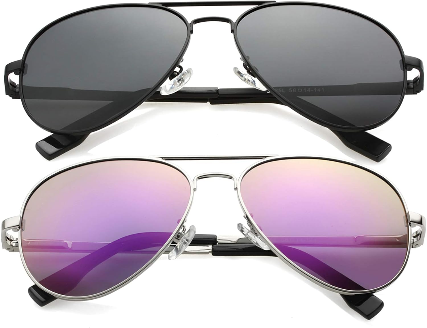 

Детские поляризованные солнцезащитные очки-авиаторы Kursan для мальчиков и девочек от 4 до 18 лет, 100% защита от УФ-излучения UV400, 52 мм, Y2 (2 Pack) Black Frame Black Lens/Silver Frame Purple Mirrored