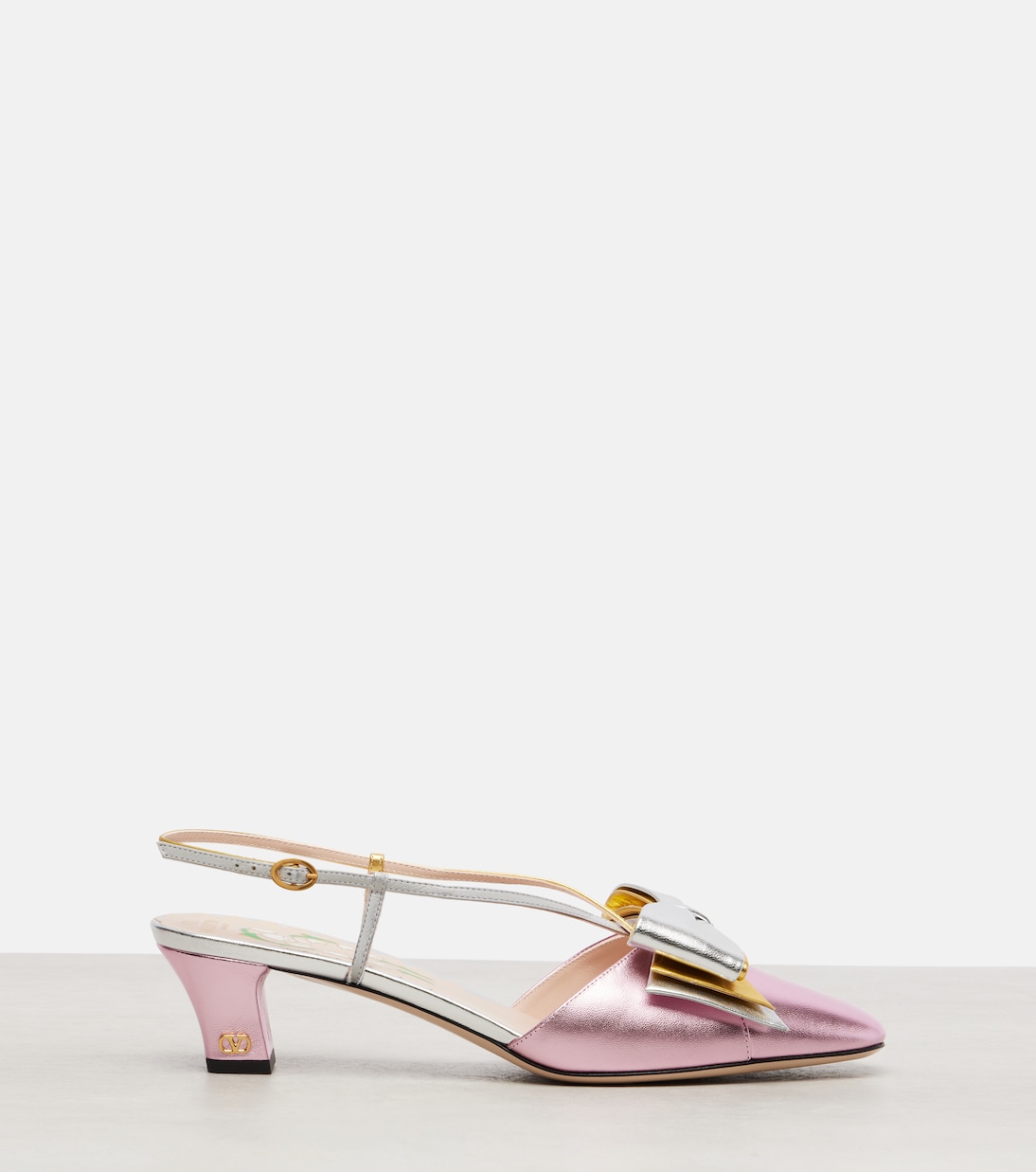 Bowow 45 туфли-лодочки из металлизированной кожи Valentino Garavani, Giacinto/Silver/Old Gold — фото 4