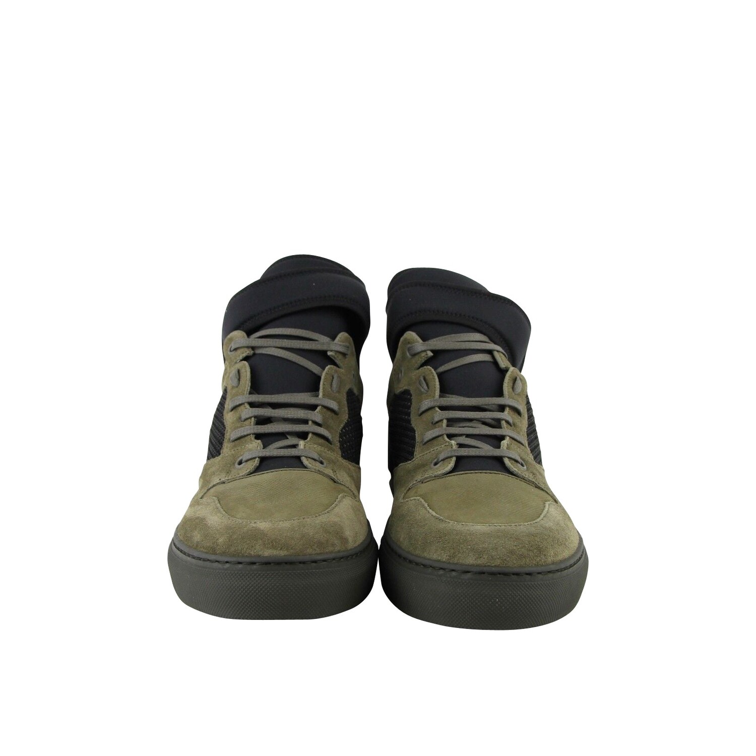 Balenciaga Мужские высокие кроссовки из замшевой кожи, цвет Black / Olive Green