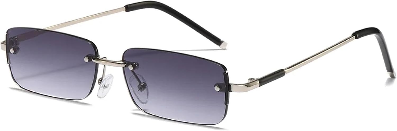 

Модные прямоугольные женские солнцезащитные очки в винтажном стиле, без оправы, с прозрачными градиентными линзами, мужские очки с защитой от УФ-излучения UV400 TOIPASTN, Silver Gray