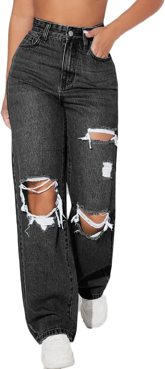 GPCHAN Женские рваные джинсы High Waisted
