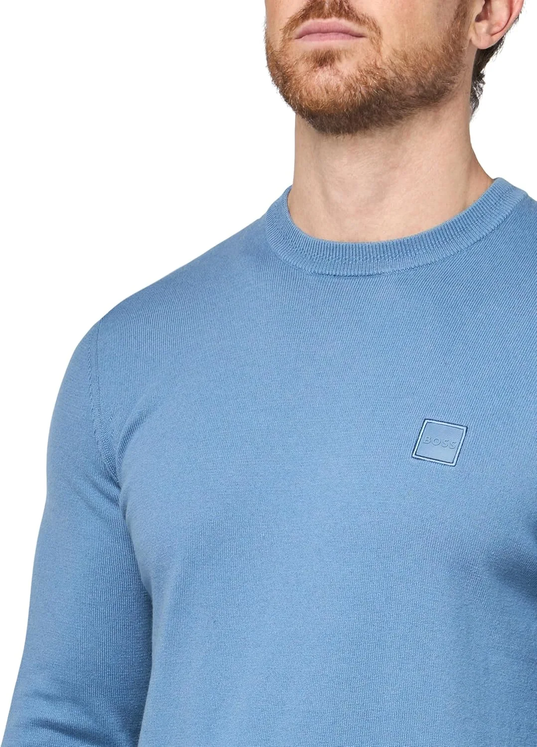Свитер BOSS Men's Square Logo Cotton Blend Knit, синий — фото 3