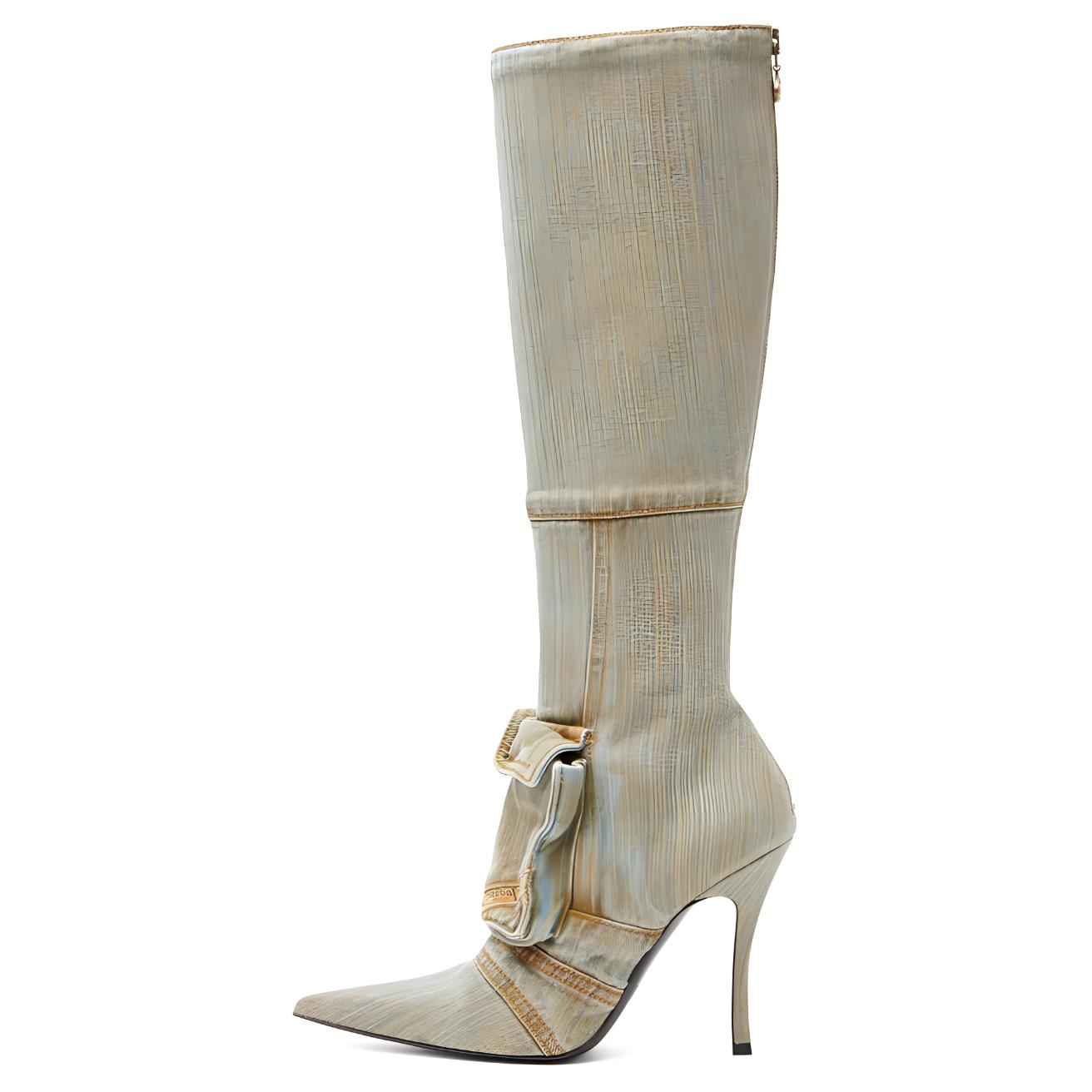 DIESEL Джинсовые сапоги D-Venus до колена карманные бежевые, цвет Beige