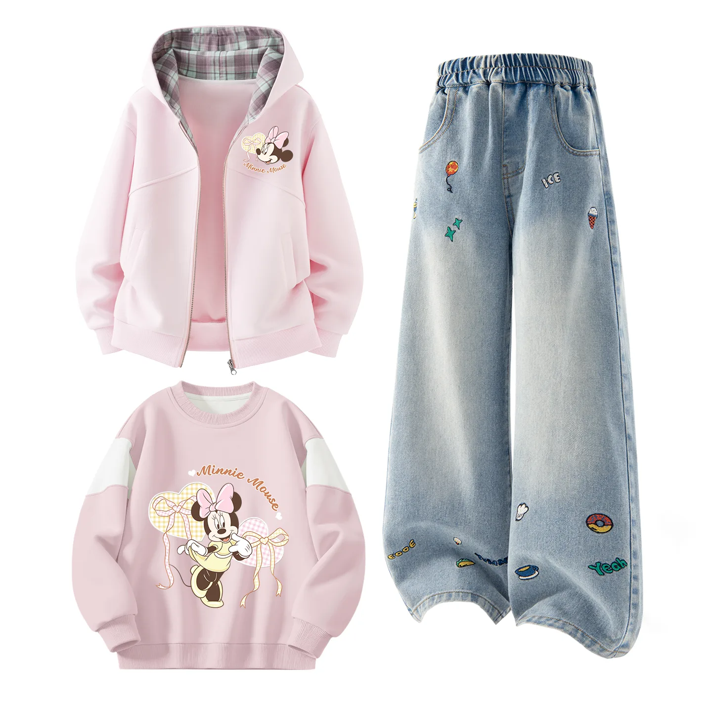 Детская повседневная спортивная одежда Disney, Di Yingguo K Cherry Blossom Pink+Solid Color Denim Blue+Di Elegant Yingguo K Cherry Blossom Pink — фото 4