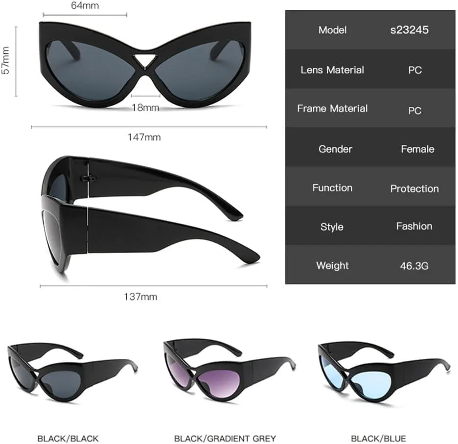 

Солнцезащитные очки 2027 года в крупной оправе, модные женские, в стиле ретро, ​​с защитой от УФ-излучения UV400 и большими зеркальными дужками MTZJH, Black Blue