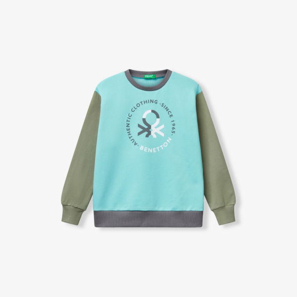 

Свитшот Benetton с контрастным логотипом, бирюзовый / хаки