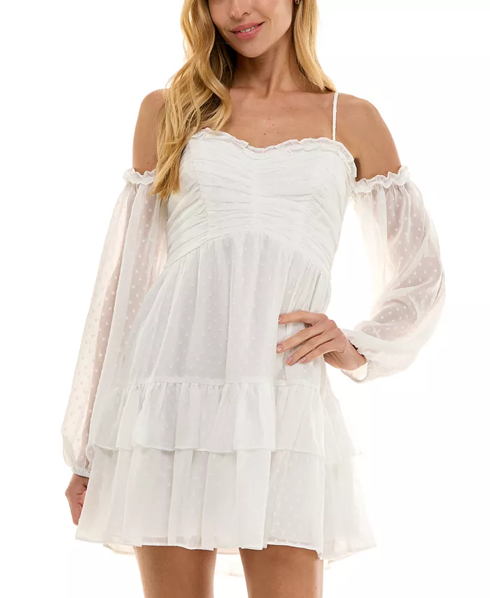 

Платье-трапеция с рукавами-блузонами и застежкой-молнией в горошек для юниоров City Studios, белый