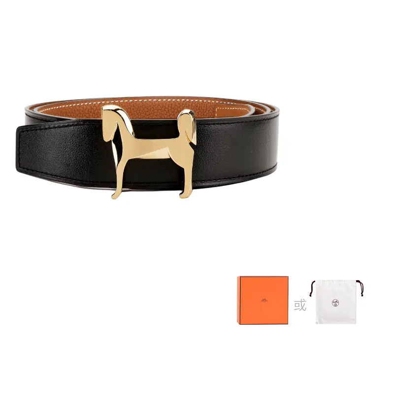 

HERMES Ремень из коровьей кожи для мужчин шириной 3,2 см, Black/Brown