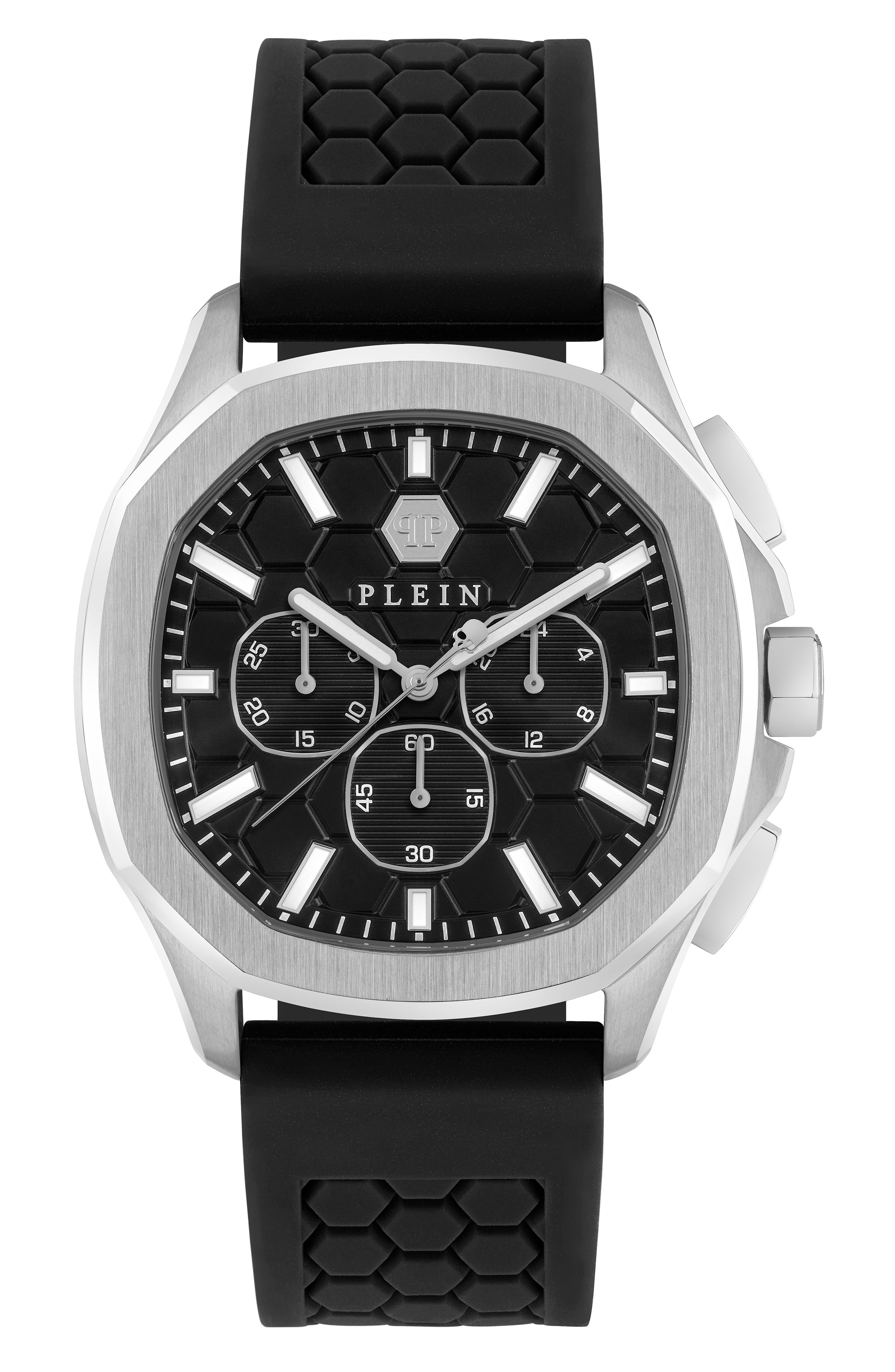 

$pectre Chrono Силиконовые часы PHILIPP PLEIN, цвет black/stainless steel/black
