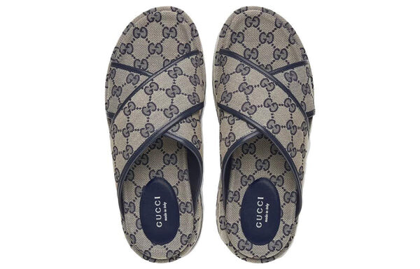 Сандалии gg platform slide sandal 'gg motif - beige blue' Gucci, бежевый — фото 4