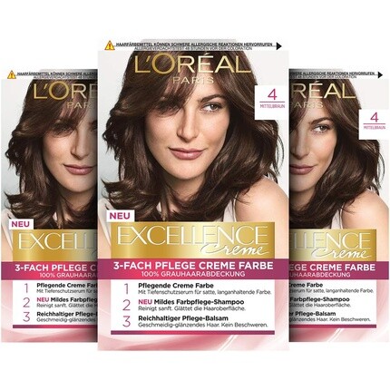 

L'Oréal Paris Excellence Cream Стойкая краска для волос 4 Средне-коричневый 3 x 268 г