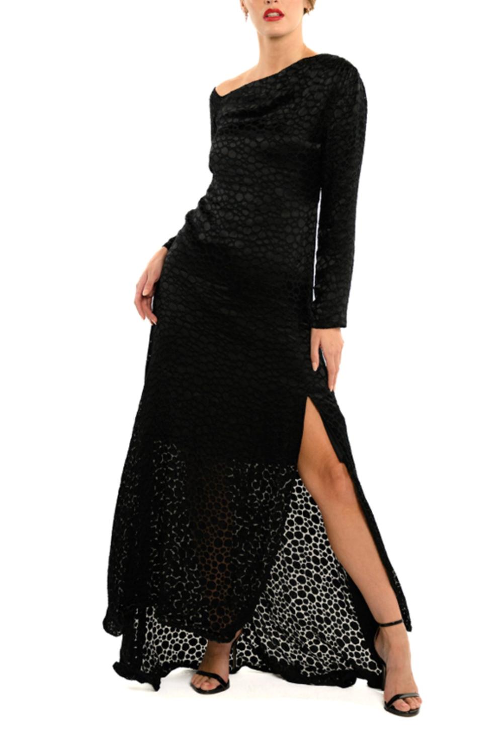 

Черное вечернее макси-платье с асимметричным плечом Cenia