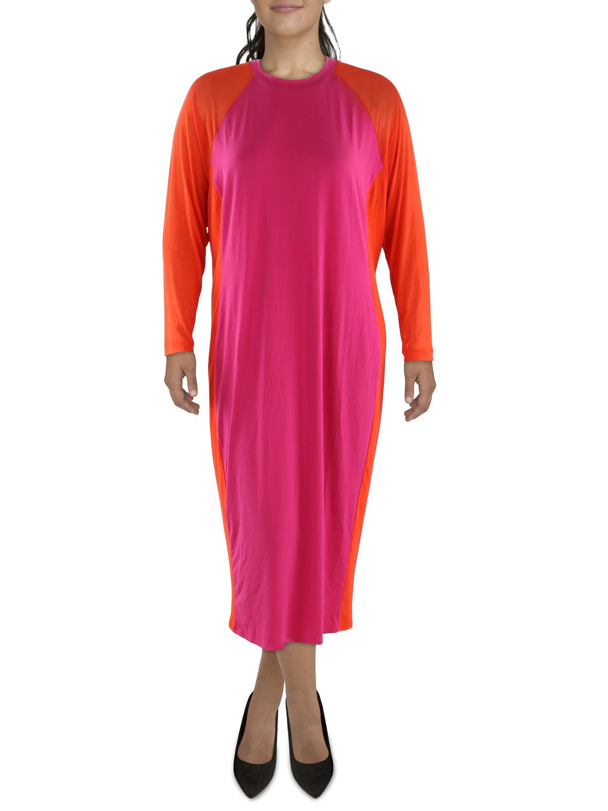

Женское длинное платье макси в стиле колор-блок Nina Parker, цвет pink/yarrow orange