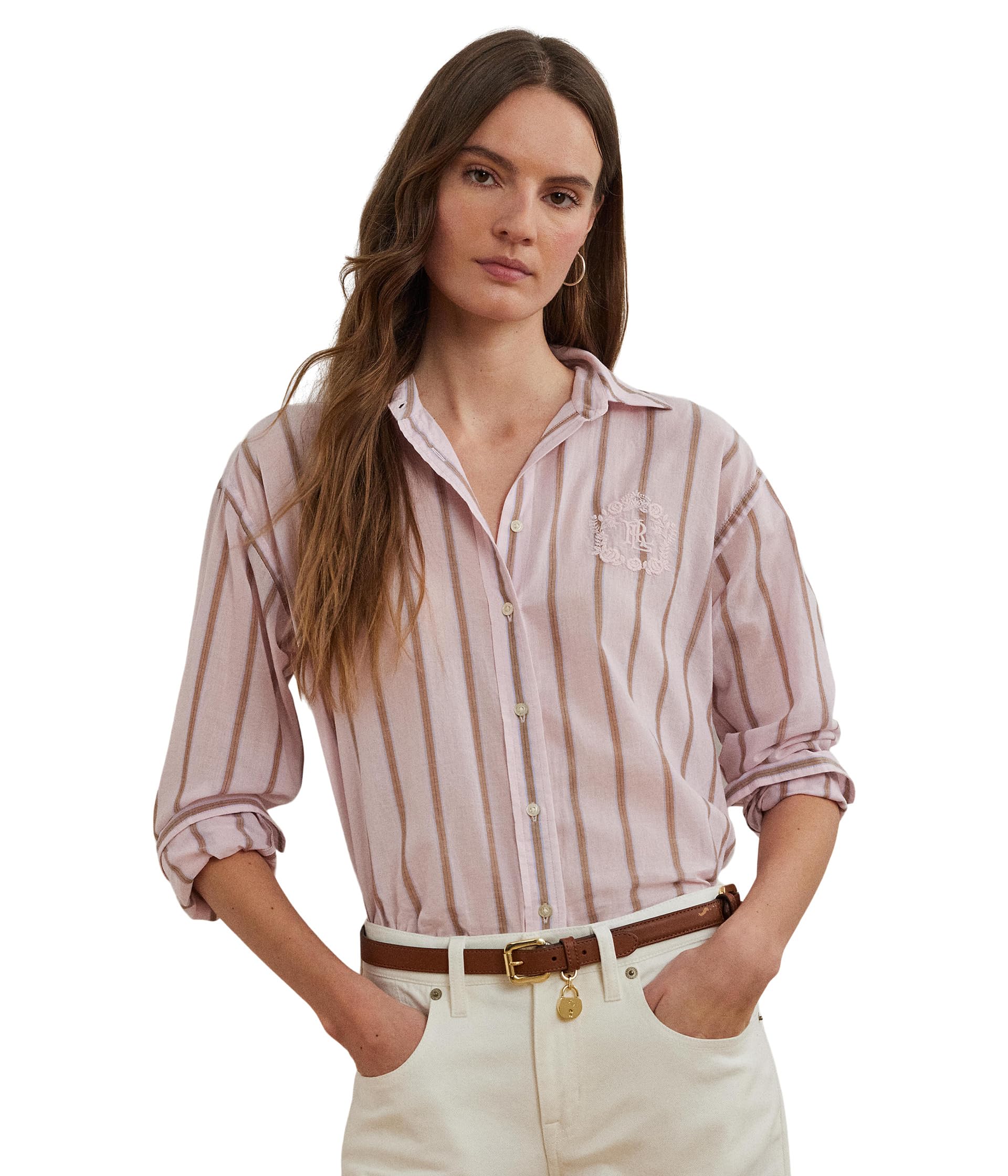 

Рубашка Lauren Ralph Lauren Oversize Striped Cotton Broadcloth Shirt, Rose Blush Multi