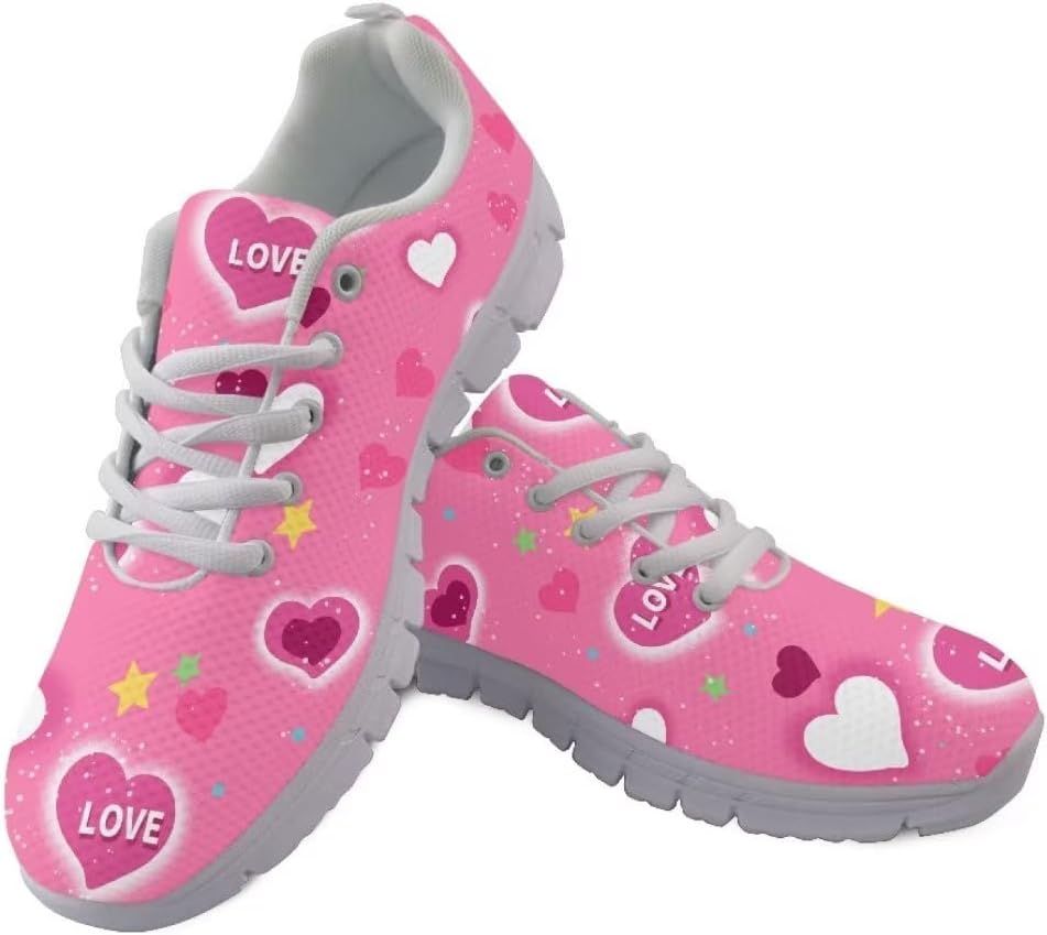 

Женские кроссовки Jeiento Fashion для прогулок на открытом воздухе, дышащие сетчатые кроссовки для тренировок и повседневной носки, мужские спортивные беговые кроссовки, обувь на День святого Валентина, Love Hearts Color Stars