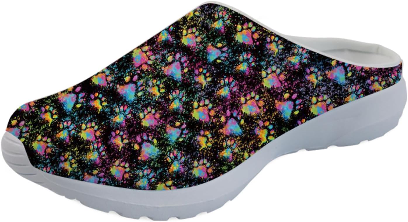 

Женские сабо-клоги Forchrinse Blue Palm Tree с сеткой, легкие для ходьбы, с мягкой поддержкой свода стопы, для работы, ухода за больными, Tie Dye Dog Paw Print