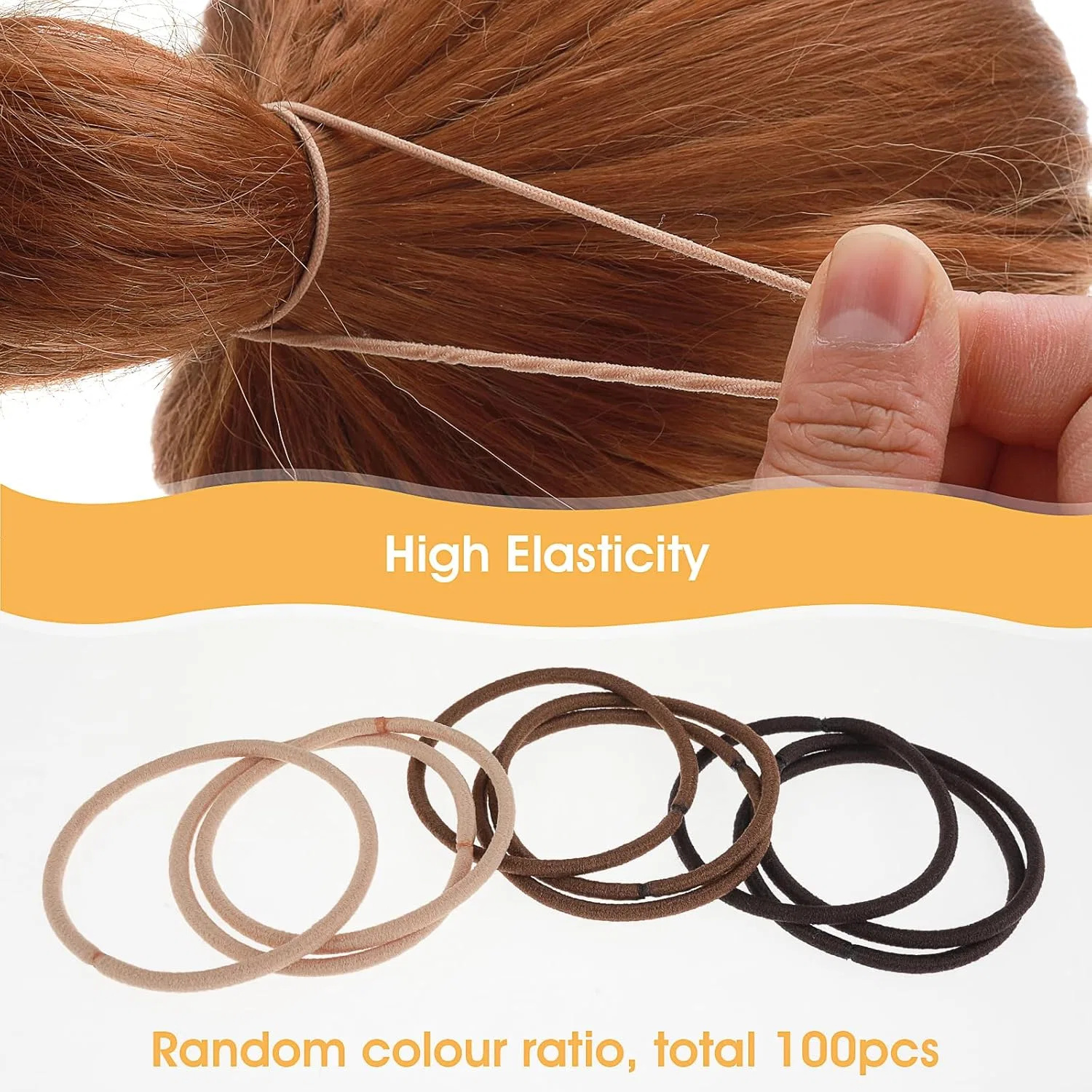 Набор эластичных резинок для волос из 100 штук от TIESOME Tiesome, Coffee Colour — фото 4