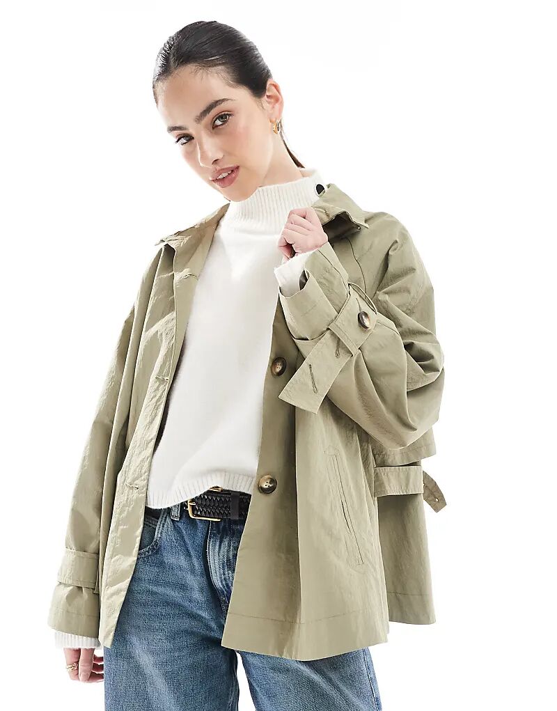 

Плащ-накидка с воротником-стойкой сзади в оливковом цвете ASOS DESIGN