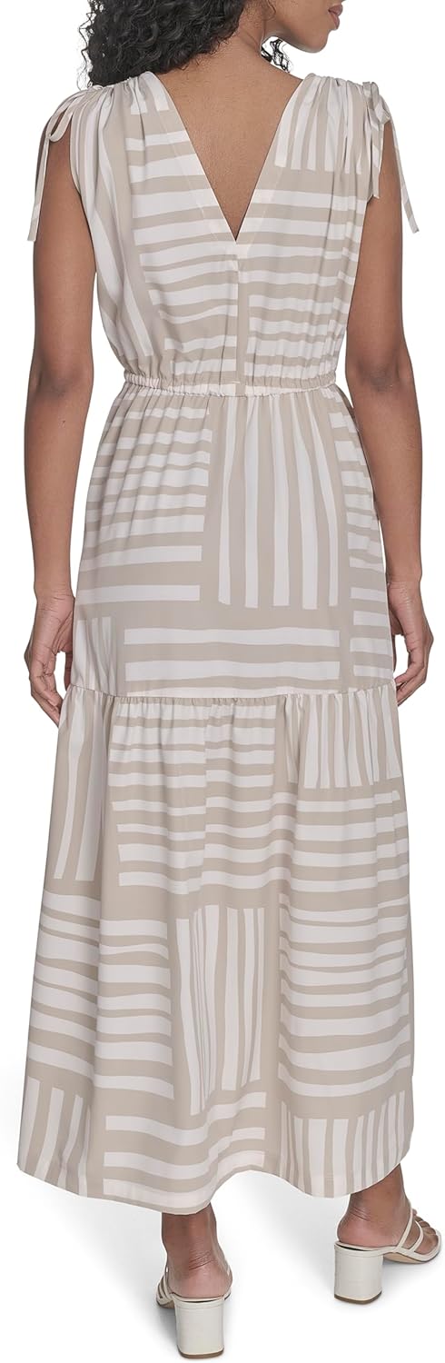 Женское повседневное платье Calvin Klein с завязками на теплую погоду, Khaki/Cream — фото 4