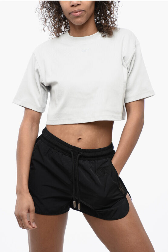

Футболка укороченная в рубчик Off-White, серый
