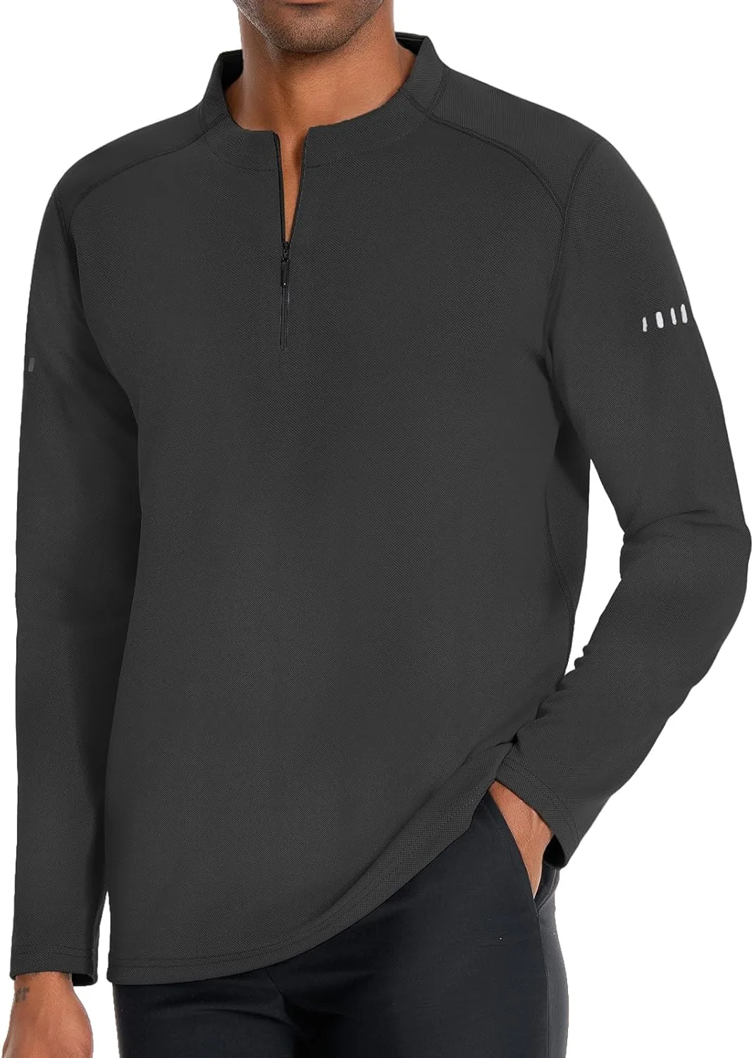 

Мужская футболка для тренировок 1/4 Zip с длинным рукавом, эластичная дышащая ткань IBIH