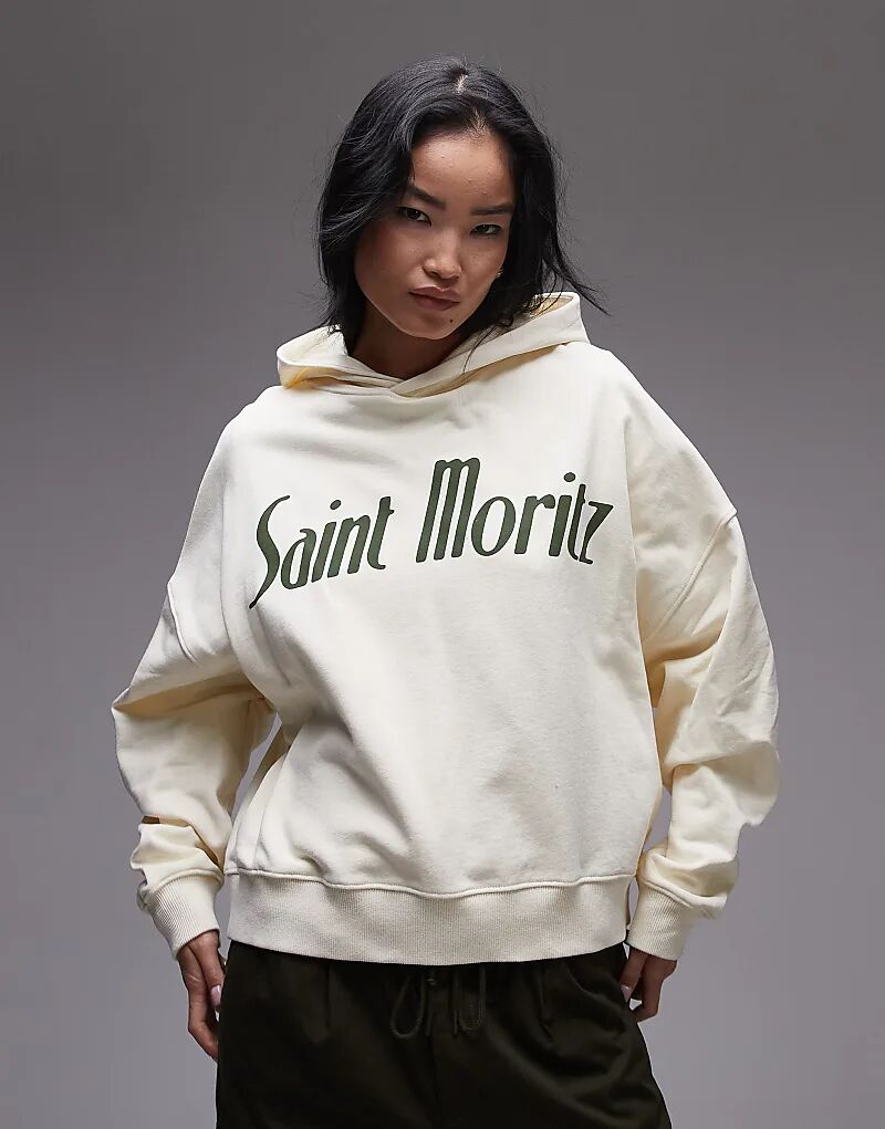 

Графическая толстовка Saint Moritz большого размера в цвете экрю Topshop