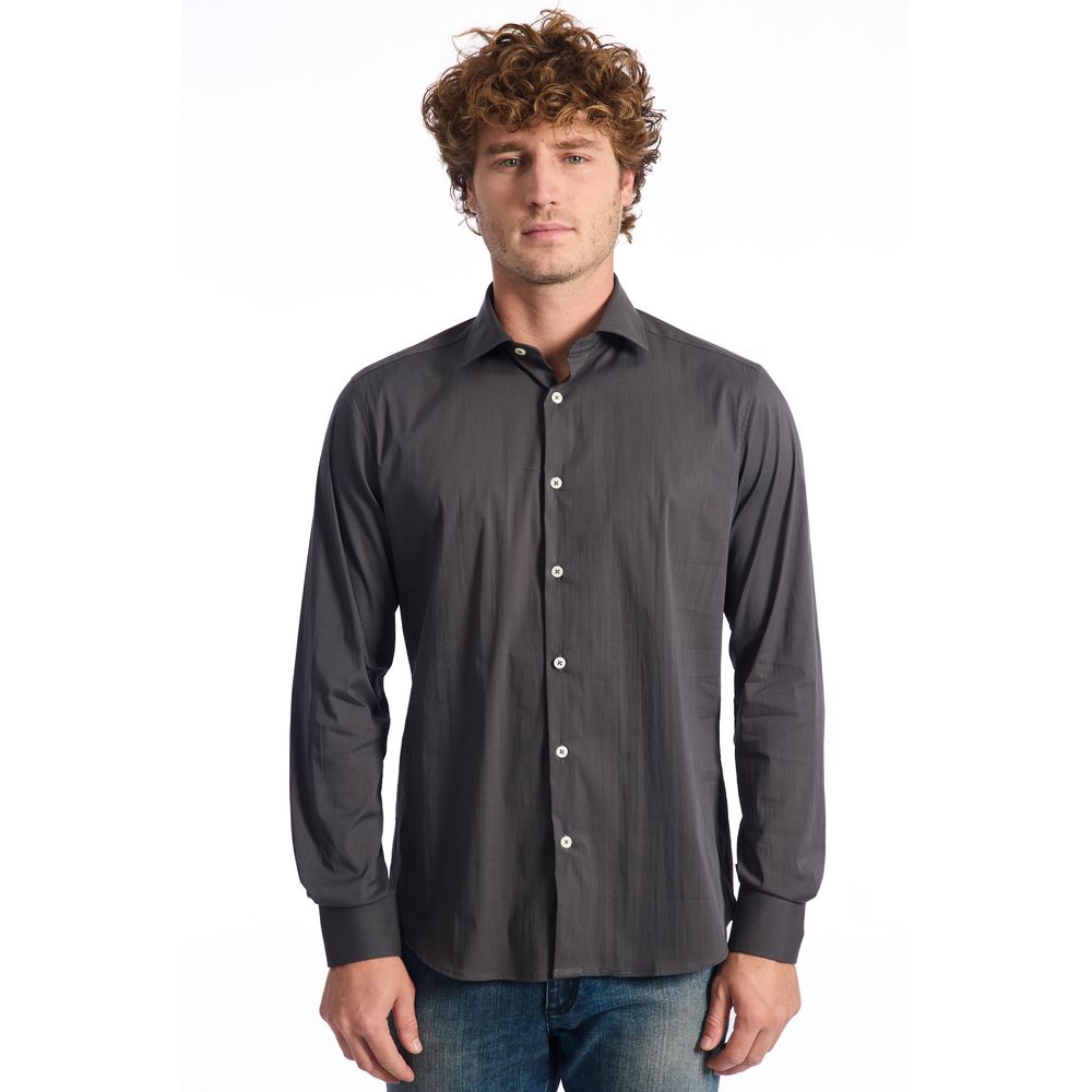 

Серая хлопковая мужская рубашка Slim Fit с длинным рукавом Baldinini Trend