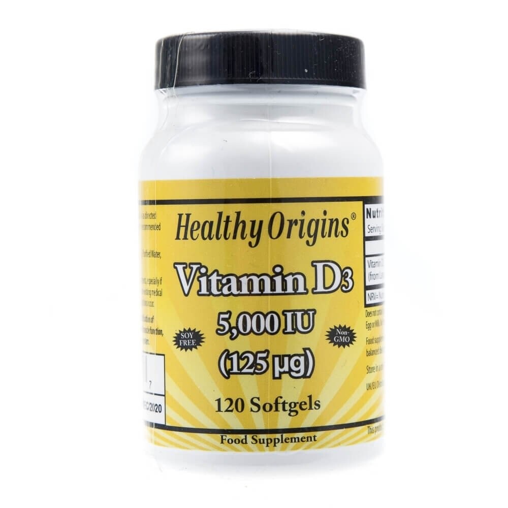 

Диетическая добавка, Витамин D3 5000 МЕ HEALTHY ORIGINS, 120 капсул