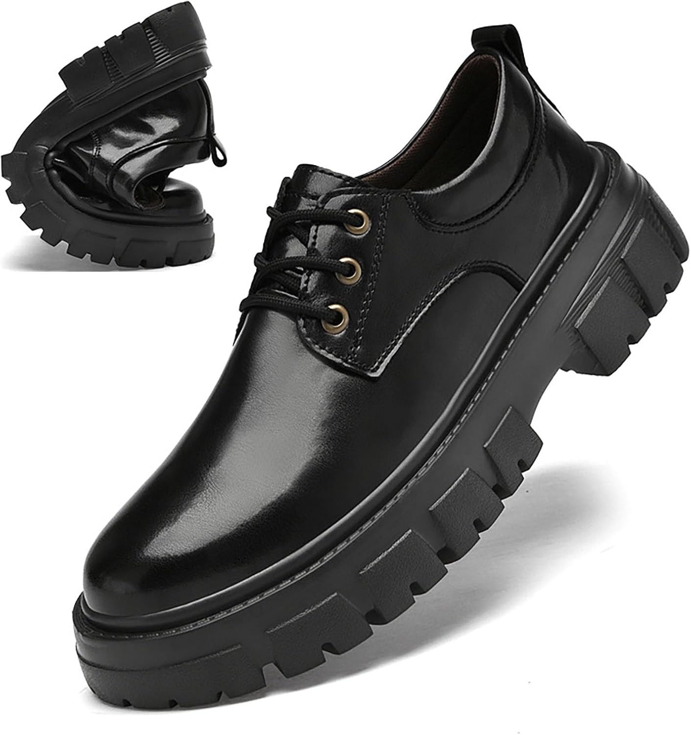 

Мужские деловые оксфорды из коровьей кожи с рифленой подошвой, удобные с круглым носком, на каблуке-блоке, с платформой, повышенной устойчивостью, нескользящие, для повседневной работы, офиса и повседневной носки Nengmaon, черный