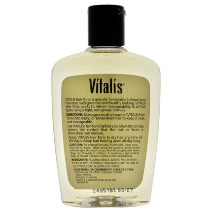 

Hair Tonic Liquid — нежирная формула для ухода за волосами и придания им ухоженного вида. Vitalis