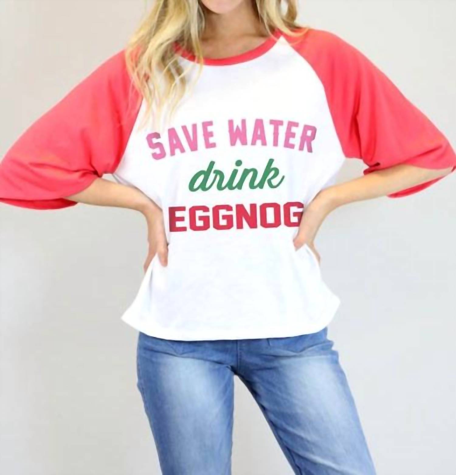 

Футболка с рисунком «Save Water Drink Eggnog» белого/красного цвета JUDITH MARCH