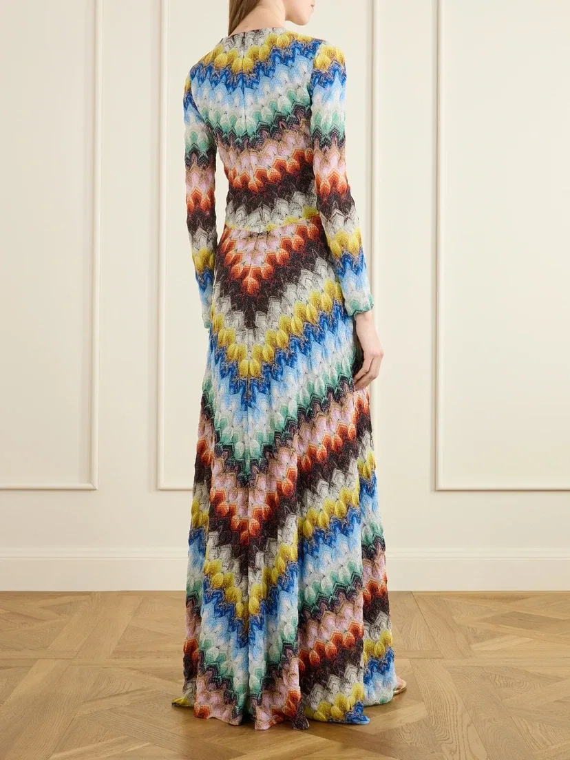 Полосатое макси-платье из металлизированного вязаного крючком трикотажа Missoni, мультицвет — фото 3