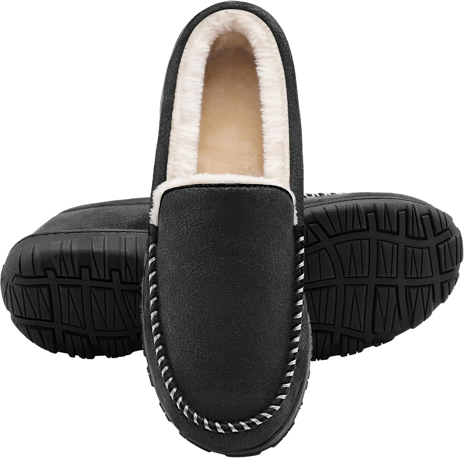 Мужские тапочки shoeslocker для дома и улицы, теплые, мягкие, плюшевые с эффектом памяти, удобные домашние мокасины с противоскользящей подошвой, черный — фото 2