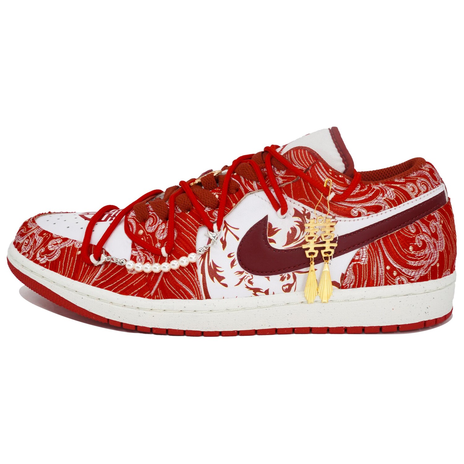 Кроссовки Air Jordan 1 Vintage Basketball Shoes Women's Low-top Gold, красный — фото 2